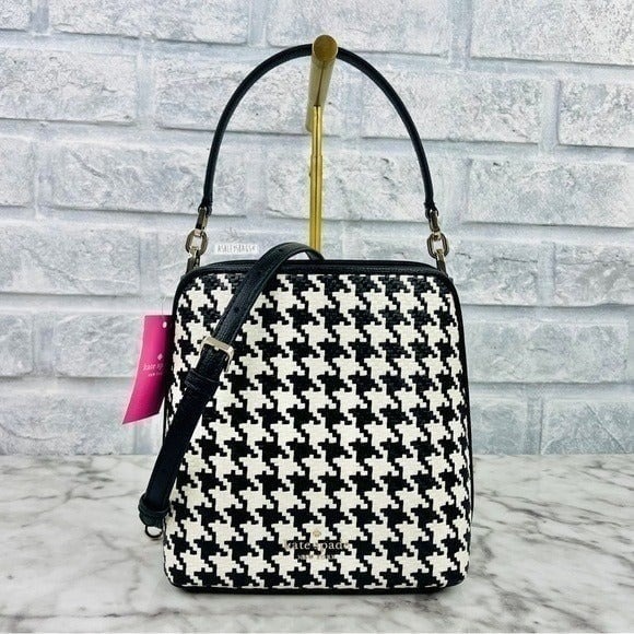 Kate Spade Darcy Bucket Bag Crossbody In Woven Houndstooth Multi