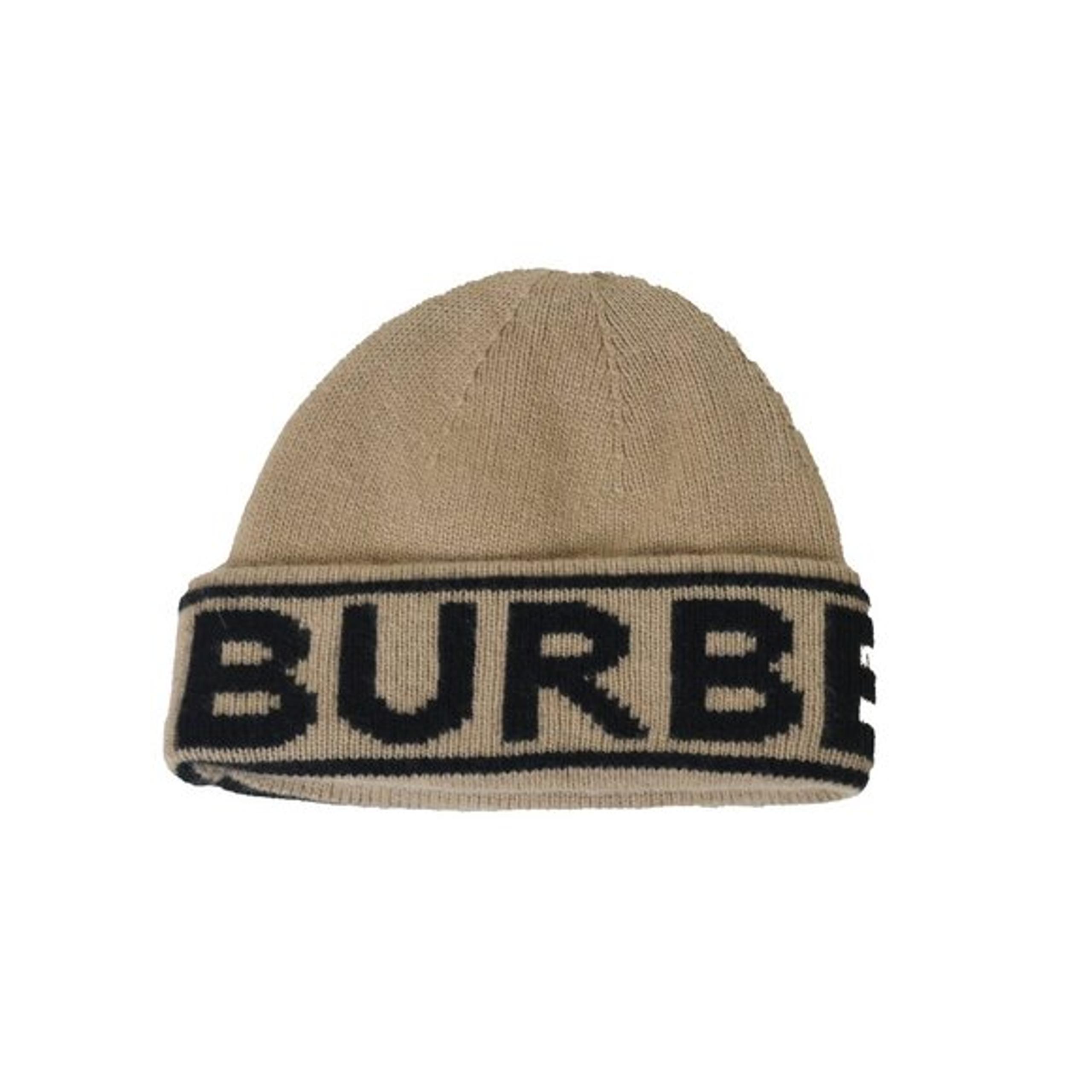 Burberry Logo Intarsia Rolled Hem Beanie Brown