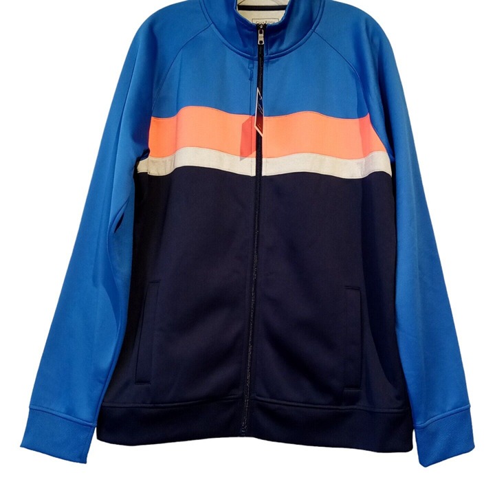 Men's Track Jacket NWT Size Large Laser Blue/Orange/Gray Club Room Full-Zip