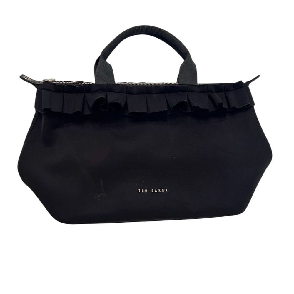 Ted Baker Women's Black Ruffled Tote Bag with Zip Closure missing strap EUC