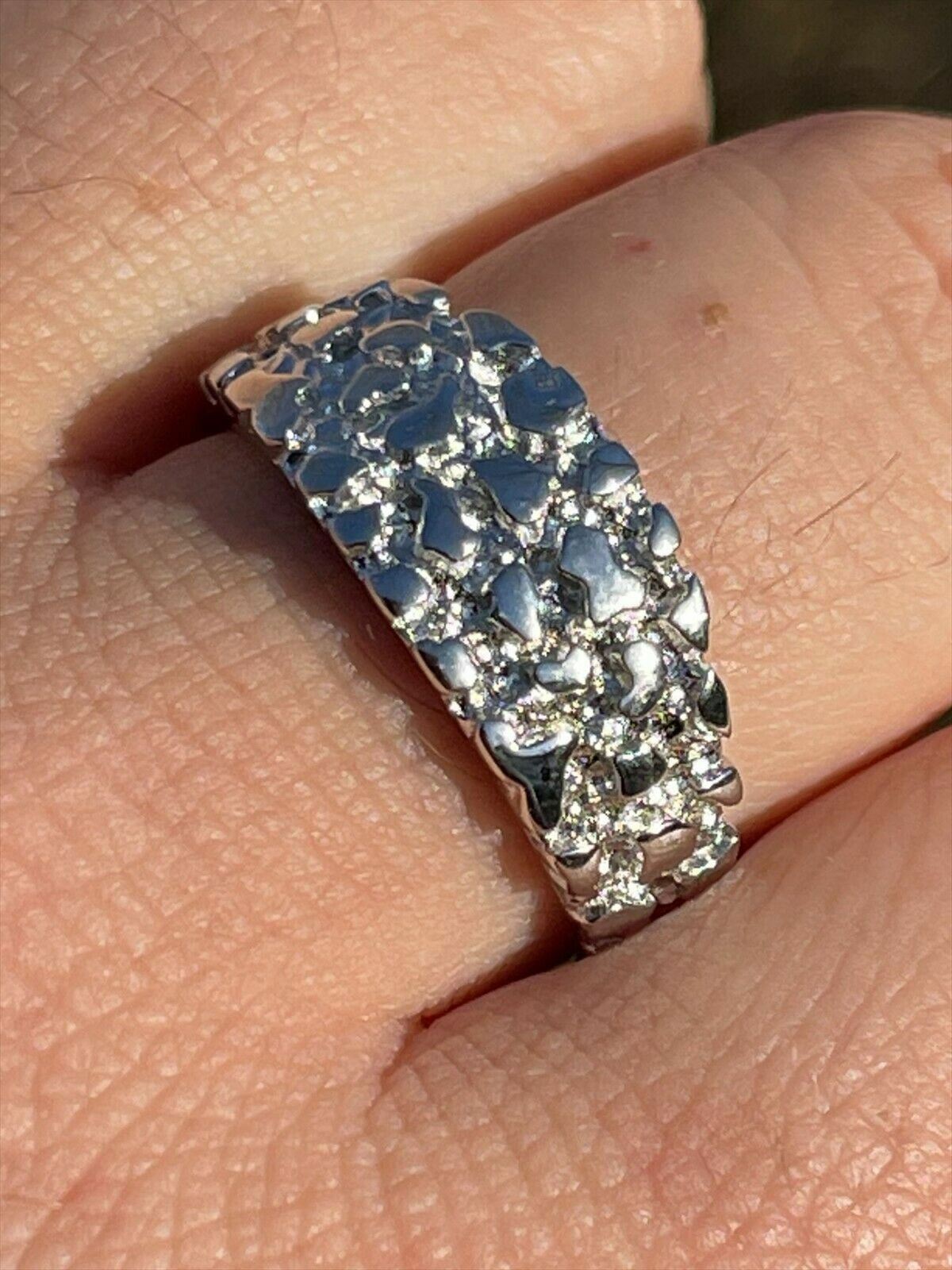 Solid 925 Sterling Silver Nugget Ring