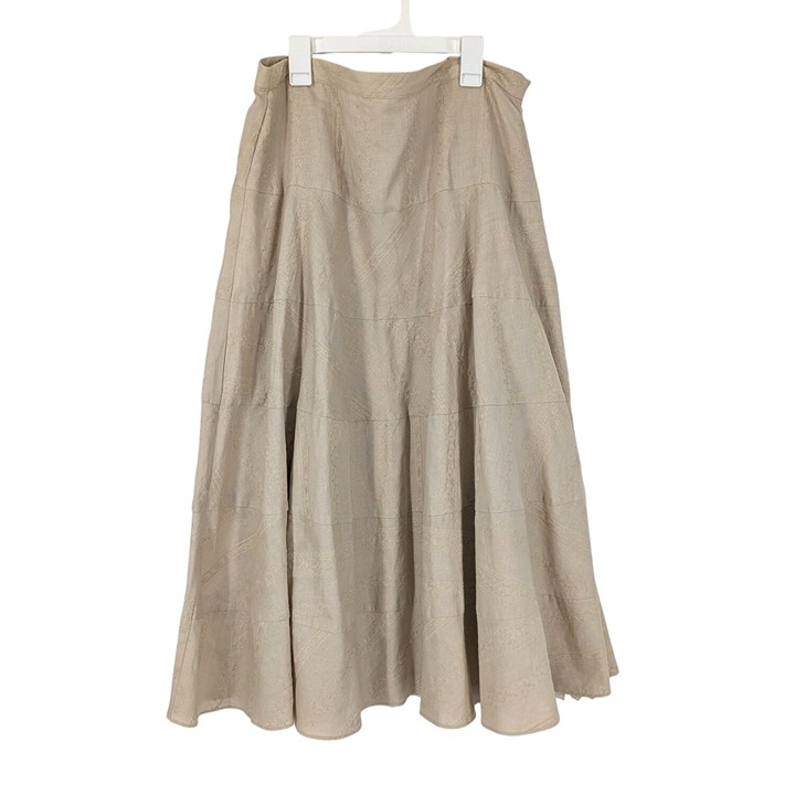Vintage Coldwater Creek Midi Tiered Skirt Women Size L Floral Linen Blend Boho