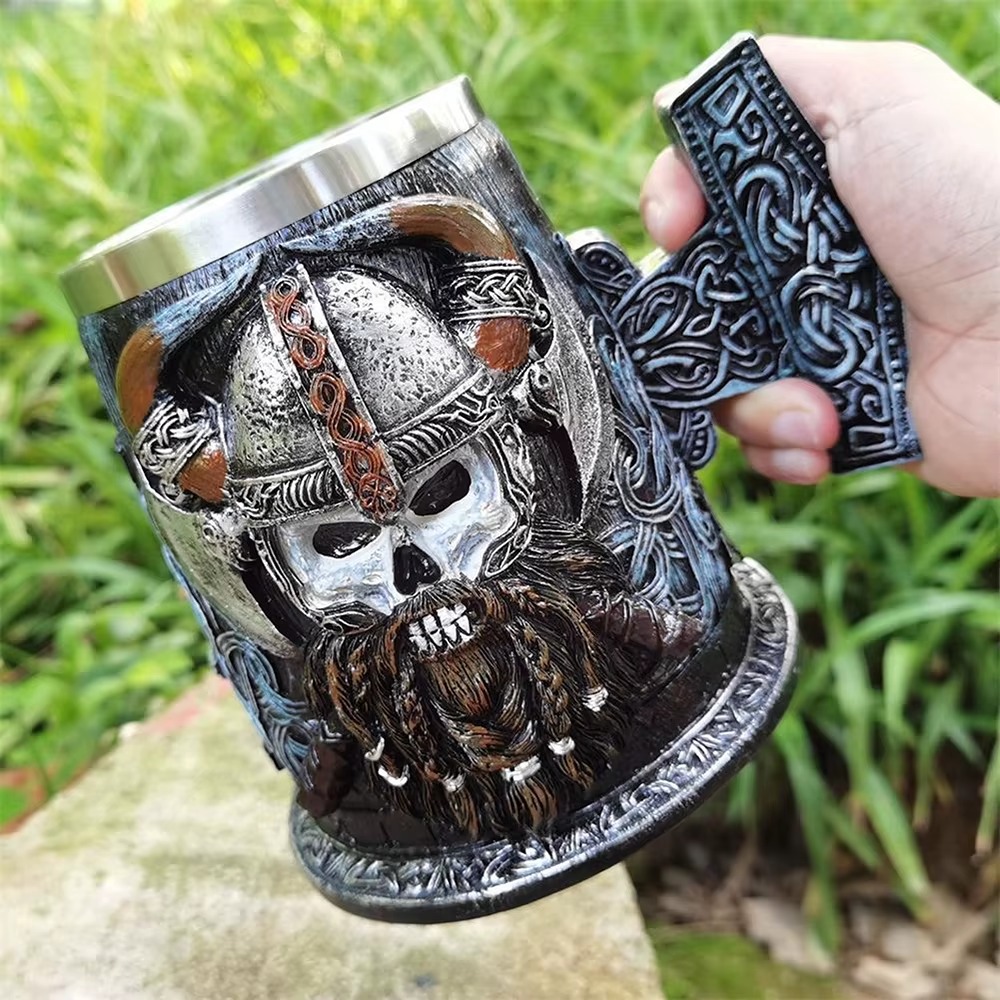 Viking Warrior Stainless Steel Tankard Mug – Danegeld Double Layer Beer Cup