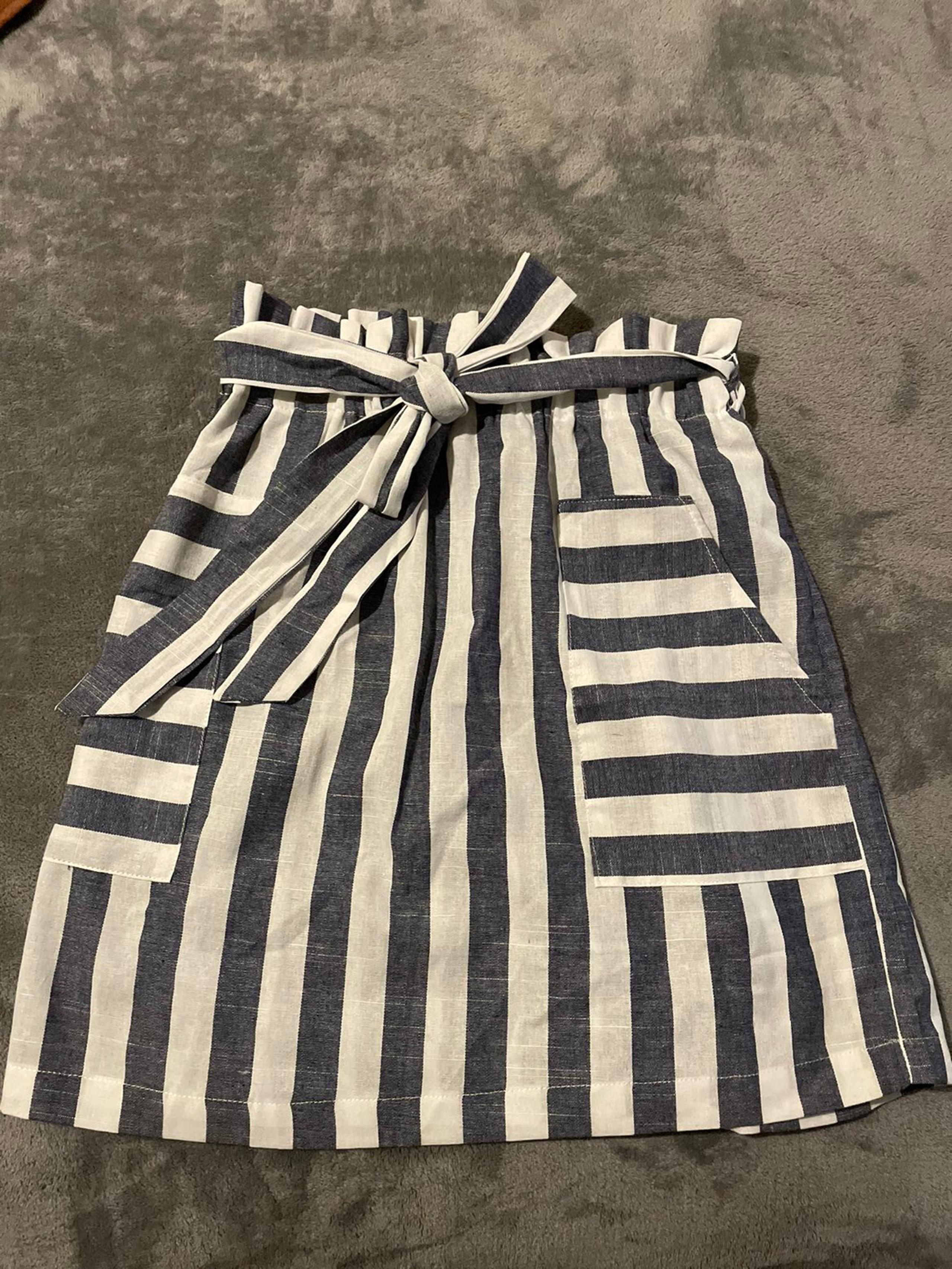 Paperbag Waist Two Tone Striped Skirt