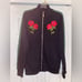 Gorgeous London made embroidered roses off white styled thick zipper front green