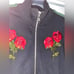 Gorgeous London made embroidered roses off white styled thick zipper front green