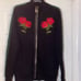 Gorgeous London made embroidered roses off white styled thick zipper front green