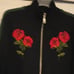 Gorgeous London made embroidered roses off white styled thick zipper front green