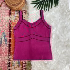 Vintage Y2K 2000s Cable & Gauge Pink Black V-Neck Seamed Knit Tank Top Medium