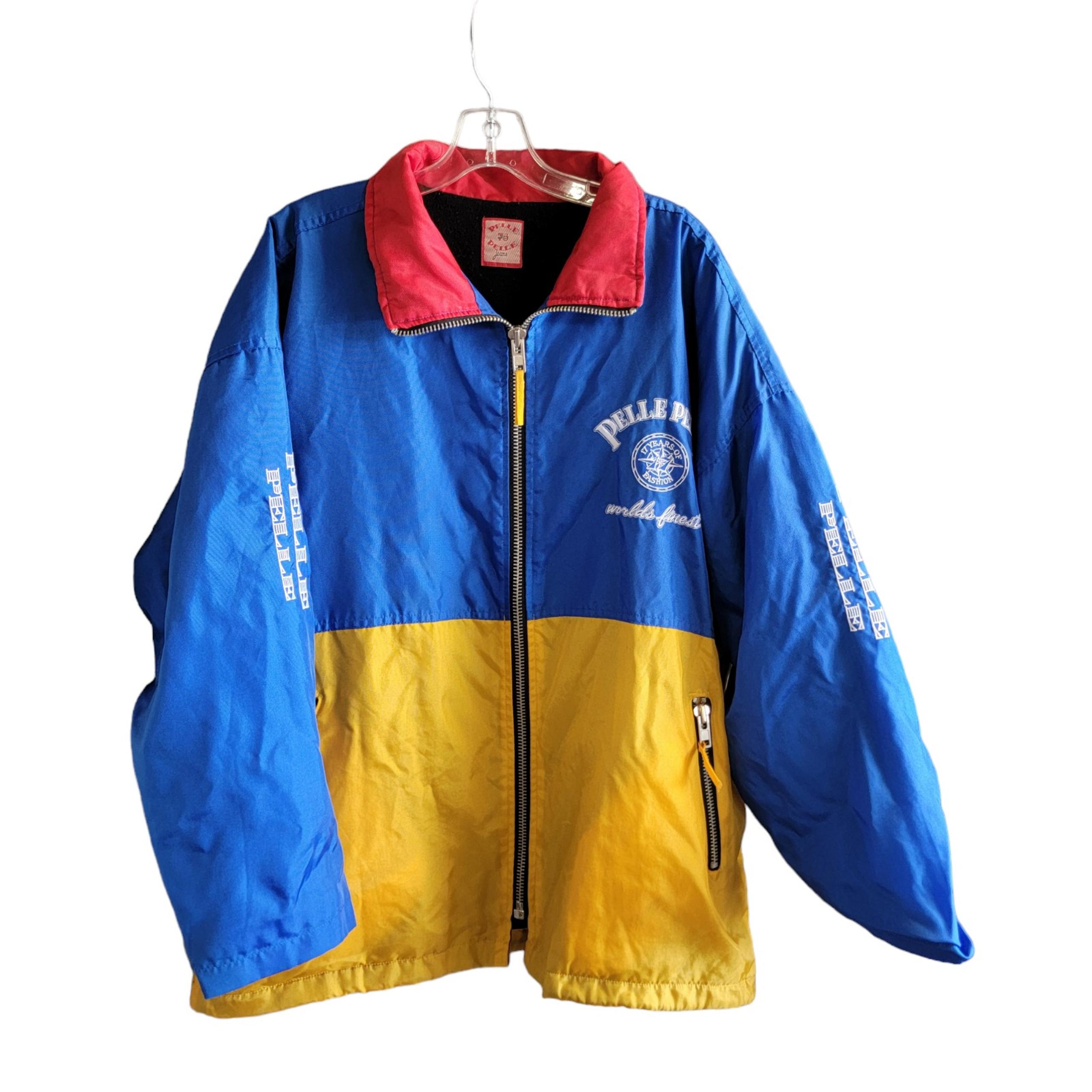 Vintage Pelle Pelle Jacket Nylon Blue Yellow Size L/Xl Men Outerwear