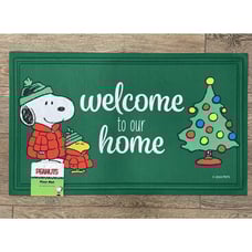 WELCOME Rubber Back Mat Rug 18X30” Anti-slip Snoopy Woodstock CHRISTMAS Tree NEW
