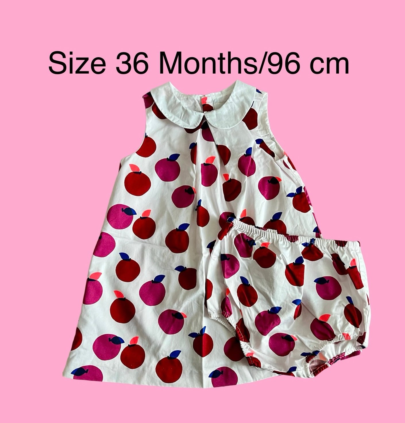 Jacadi Paris Apple Print Sleeveless Dress Set Toddler Girl Size 36 Months 96 cm