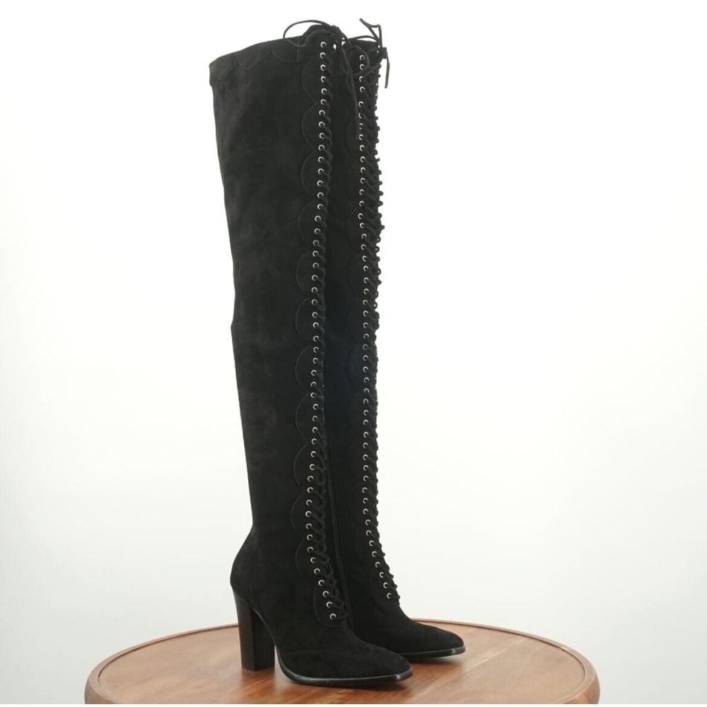Jeffrey Campbell Womens Olianna Wingtip Lace Up Over The Knee Boots Size 7 Black