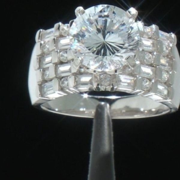 New~Sterling Silver 8.4 Ct. Sim Diamond Wide Bridal/Engagement Ring Sz 9