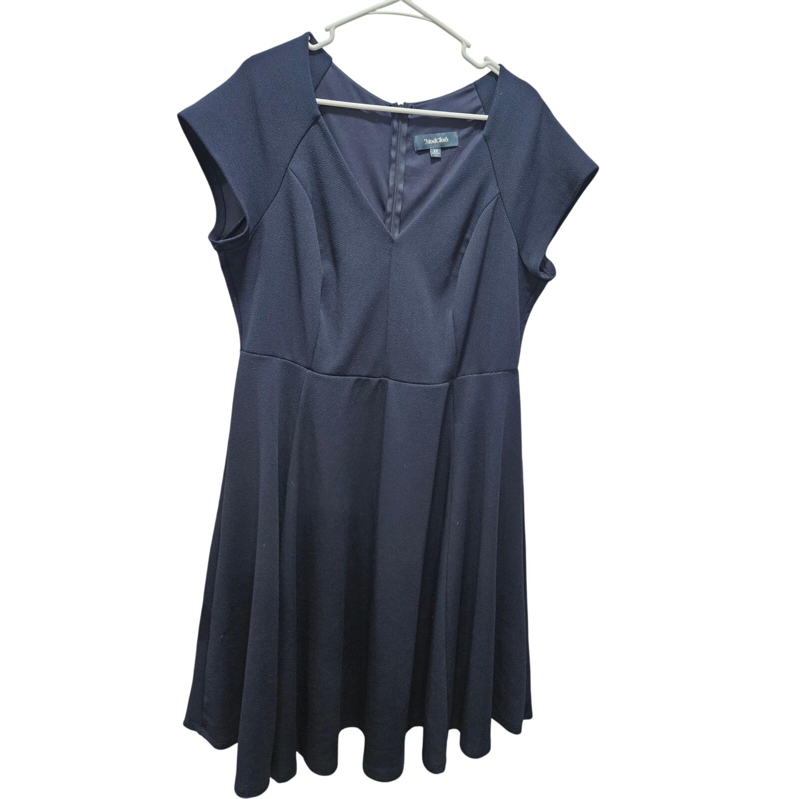 ModCloth Fit & Flare Dress Womens Size 2X Mavy Blue Short Cap Sleeves Retro