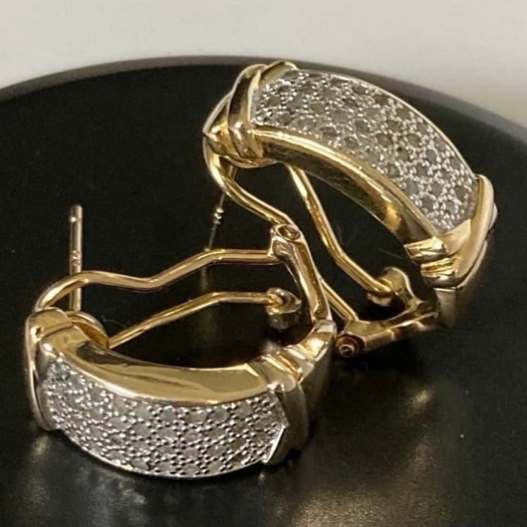 1/2 CT GENUINE DIAMONDS 18K YELLOW GOLD/925 STERLING SILVER HOOP EARRINGS