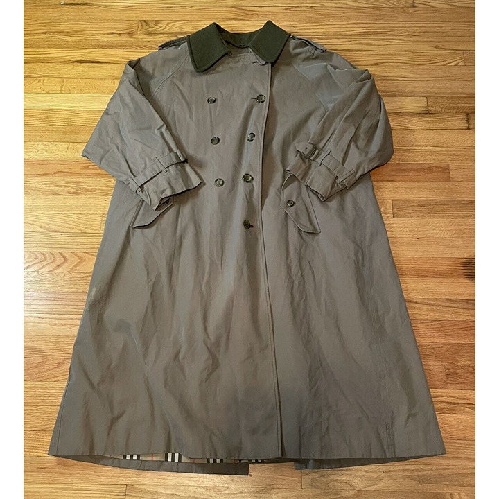 Vintage Burberry Women’s Size 18 Long Trench Coat Nova Check - Olive Green