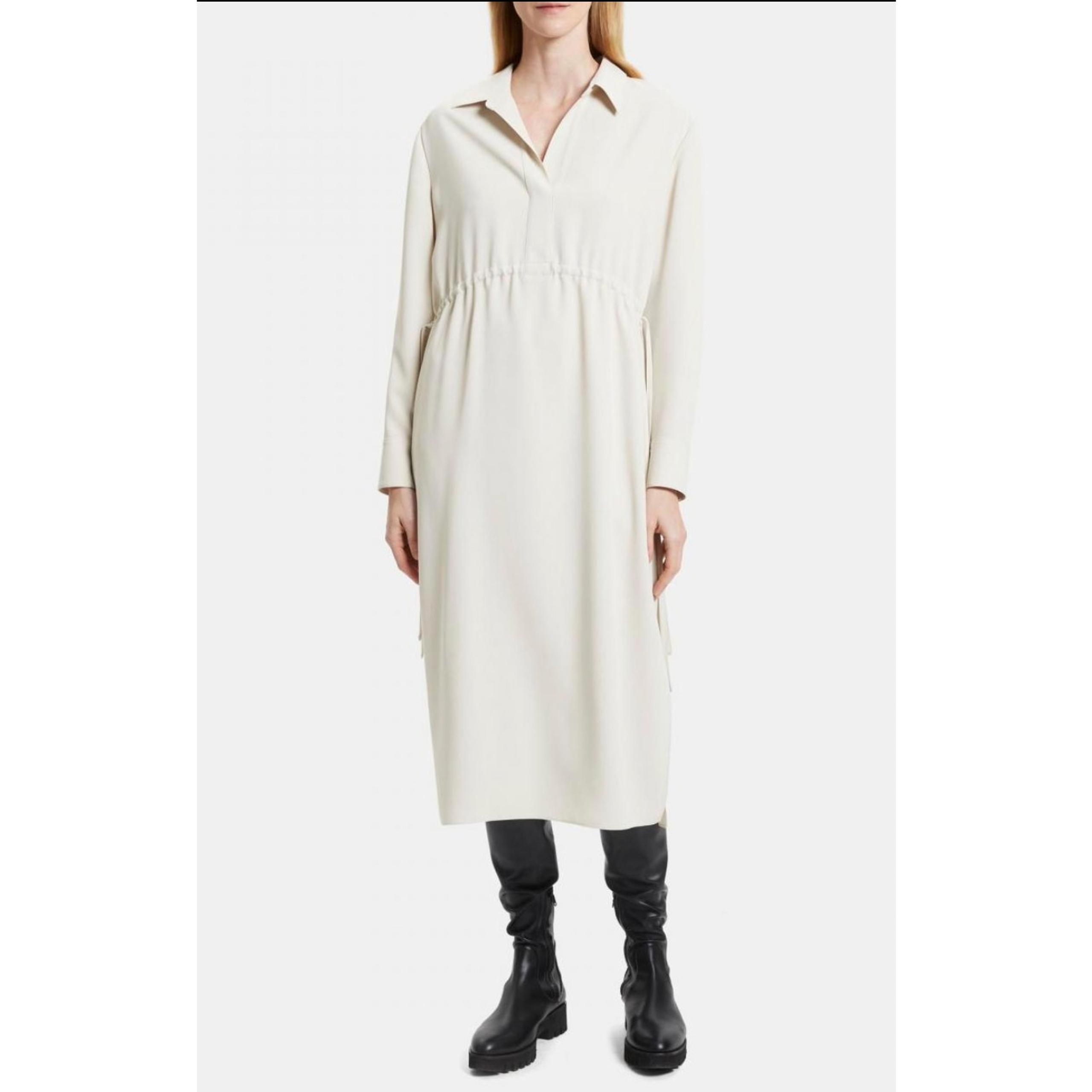 Theory Drawstring Neutral Shirt Dress in Matte Twill "Wheat" Sz 2