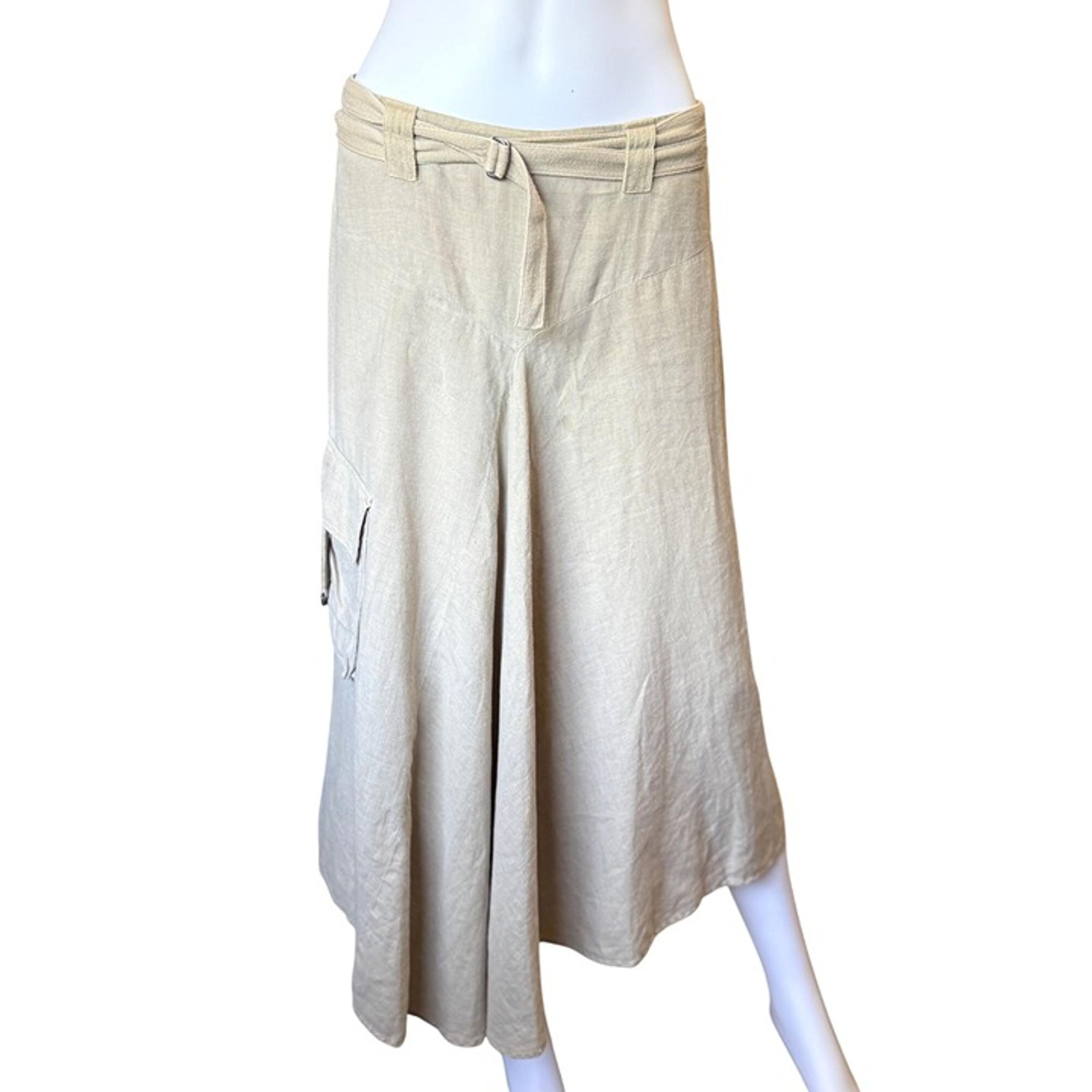 Johnny Was Beige Maxi Skirt w/ Belt & Side Pocket Womens Size 6 100% Linen