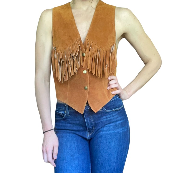 VTG Tan Fringed Leather Vest