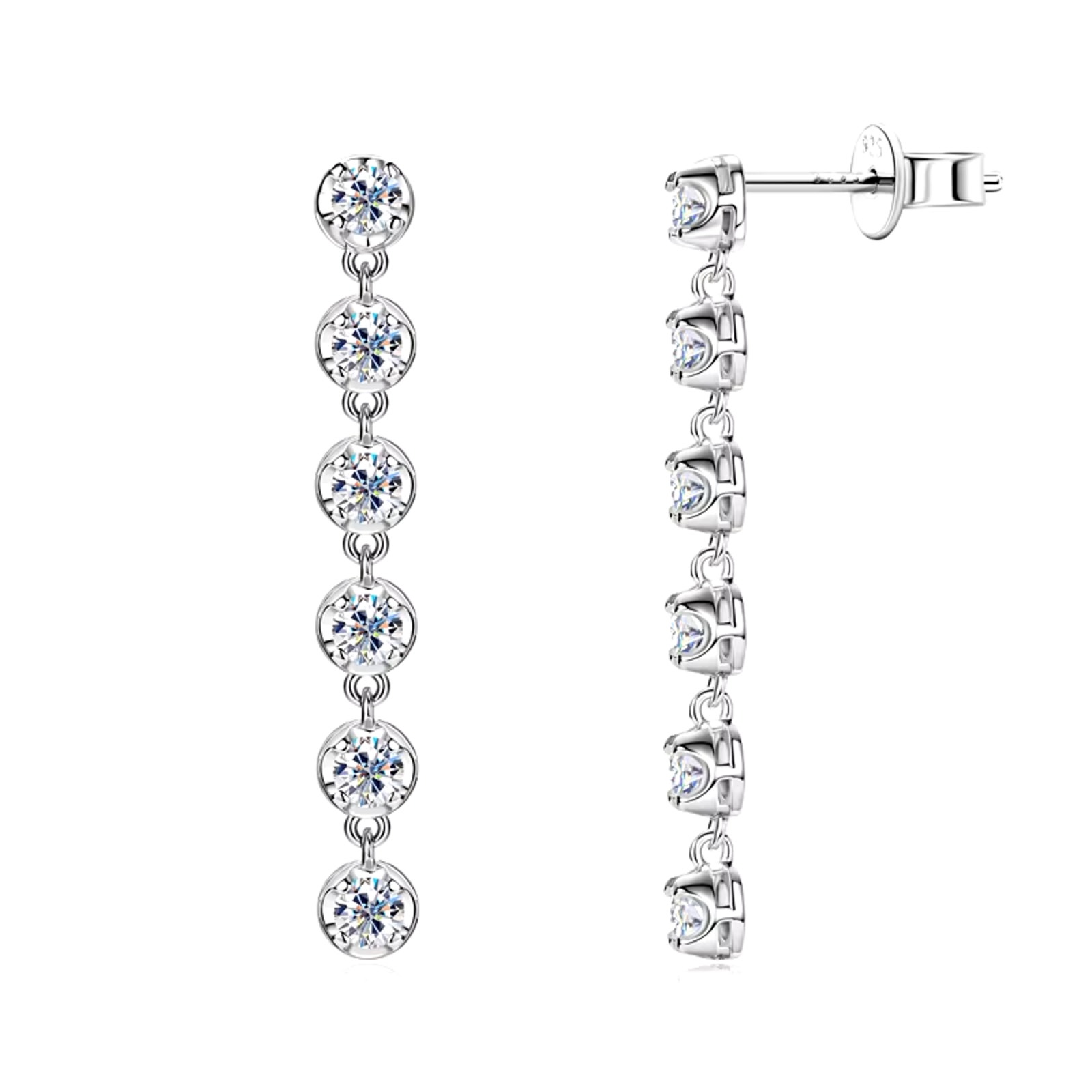 VVS1 Round Brilliant Cut Moissanite Dangle Earrings, White/ Colorless Moissanite