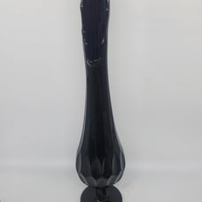 18 Vintage Fenton Black Amethyst Glass Swung Vase in Thumbprint Pattern MCM