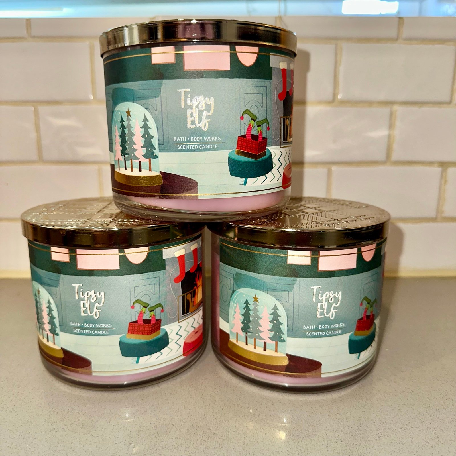 3 BBW Bath And Body Works Tipsy Elf 3 Wick Candles