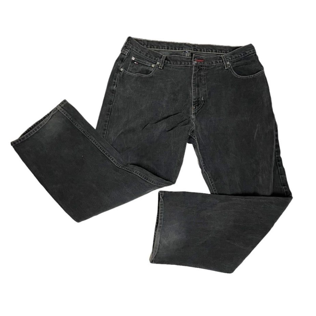 TOMMY Jeans Tommy Hilfiger Black Loose Fit Wide Straight Leg Pli Pli Size 40/30