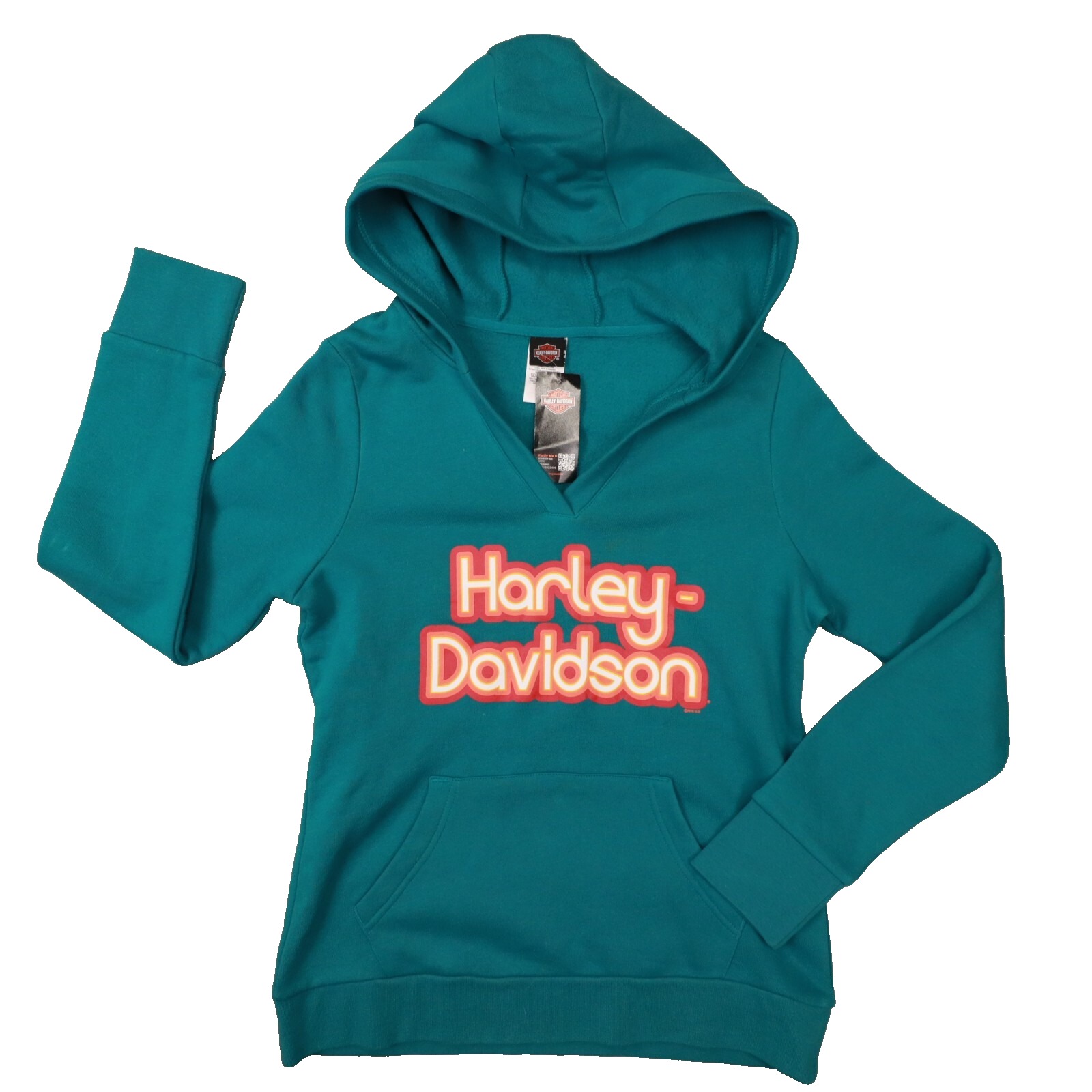 Harley Davidson Women's Teal Soaring Fury Pullover V-Neck Hoodie size Medium