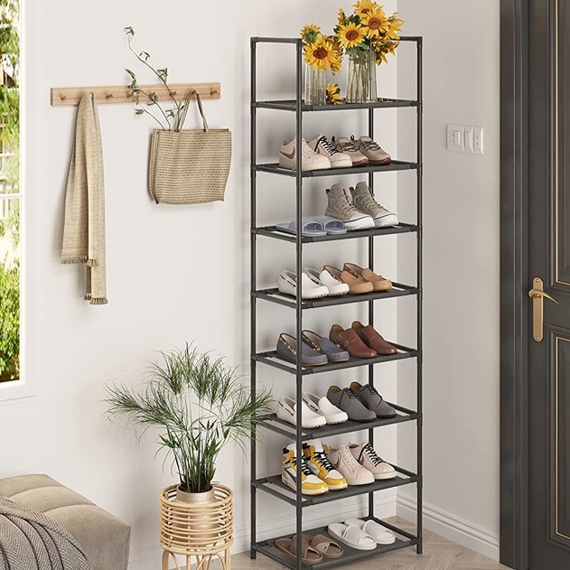 8 Tier Shoe Rack Tall Shoe Organizer Sturdy Metal Narrow Shoe Rack