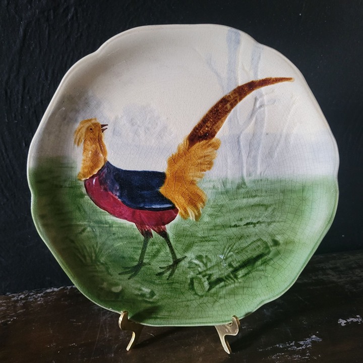 French Antique Choisy Le Roi Majolica Pheasant Plate Hippolyte Boulenger