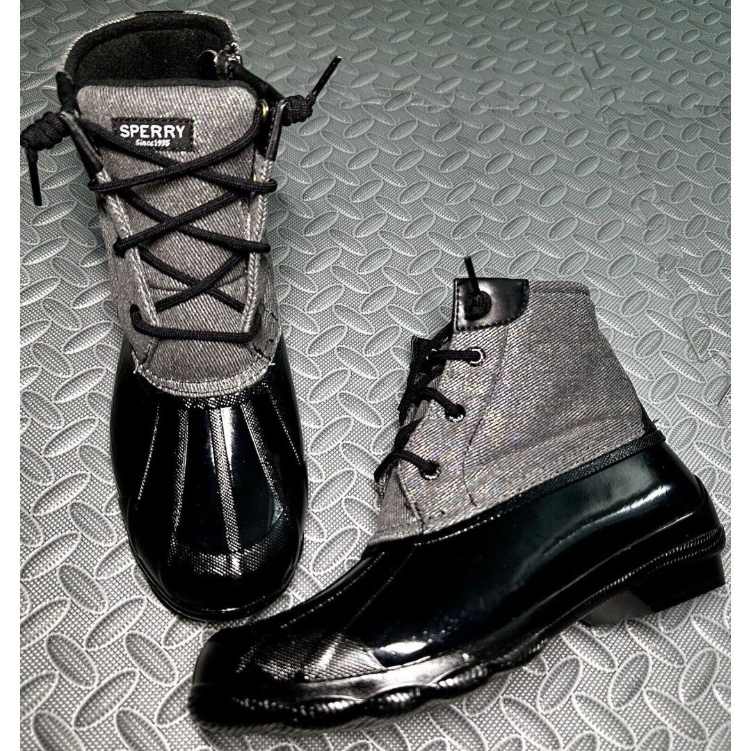 Sperry Top-sider Metallic Saltwater Womens Duck black Waterproof rubber Boot Sz8