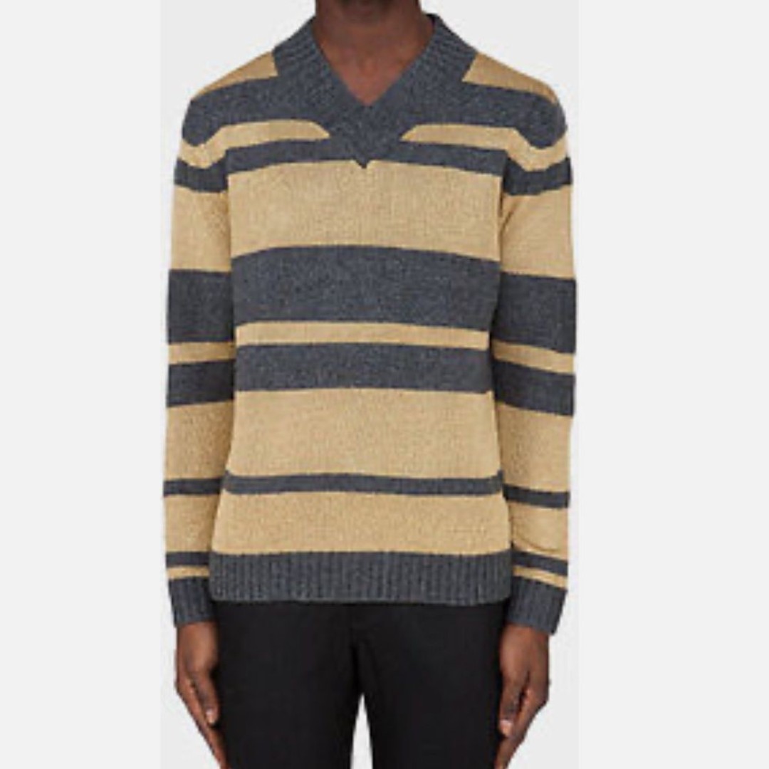 NWT 200 Adidas SLVR Tech V Neck Stripe Sweater Gray & Gold