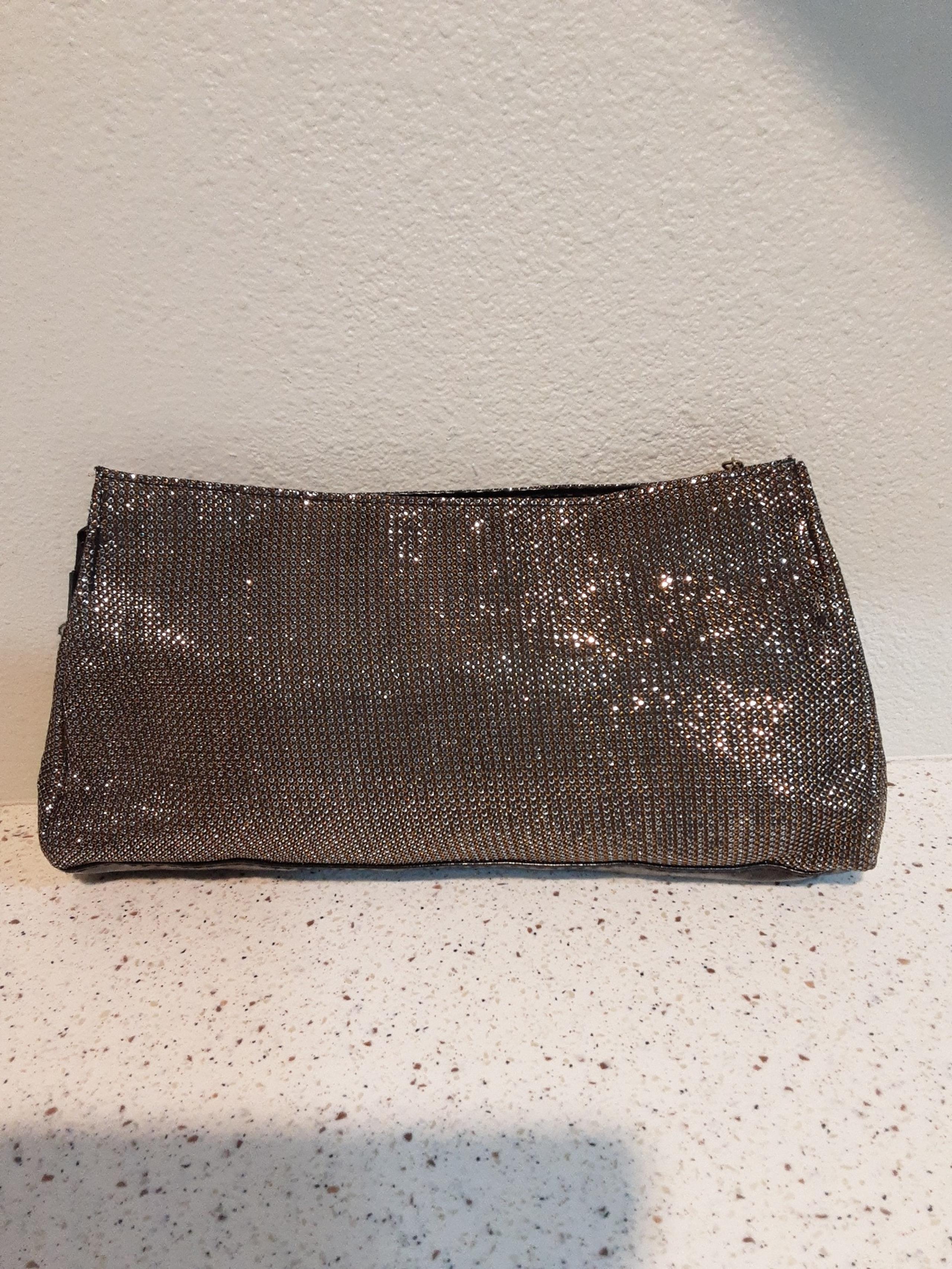 Lancome Gold/Black Shimmer Cosmetic Bag With Metal Rose Zipper