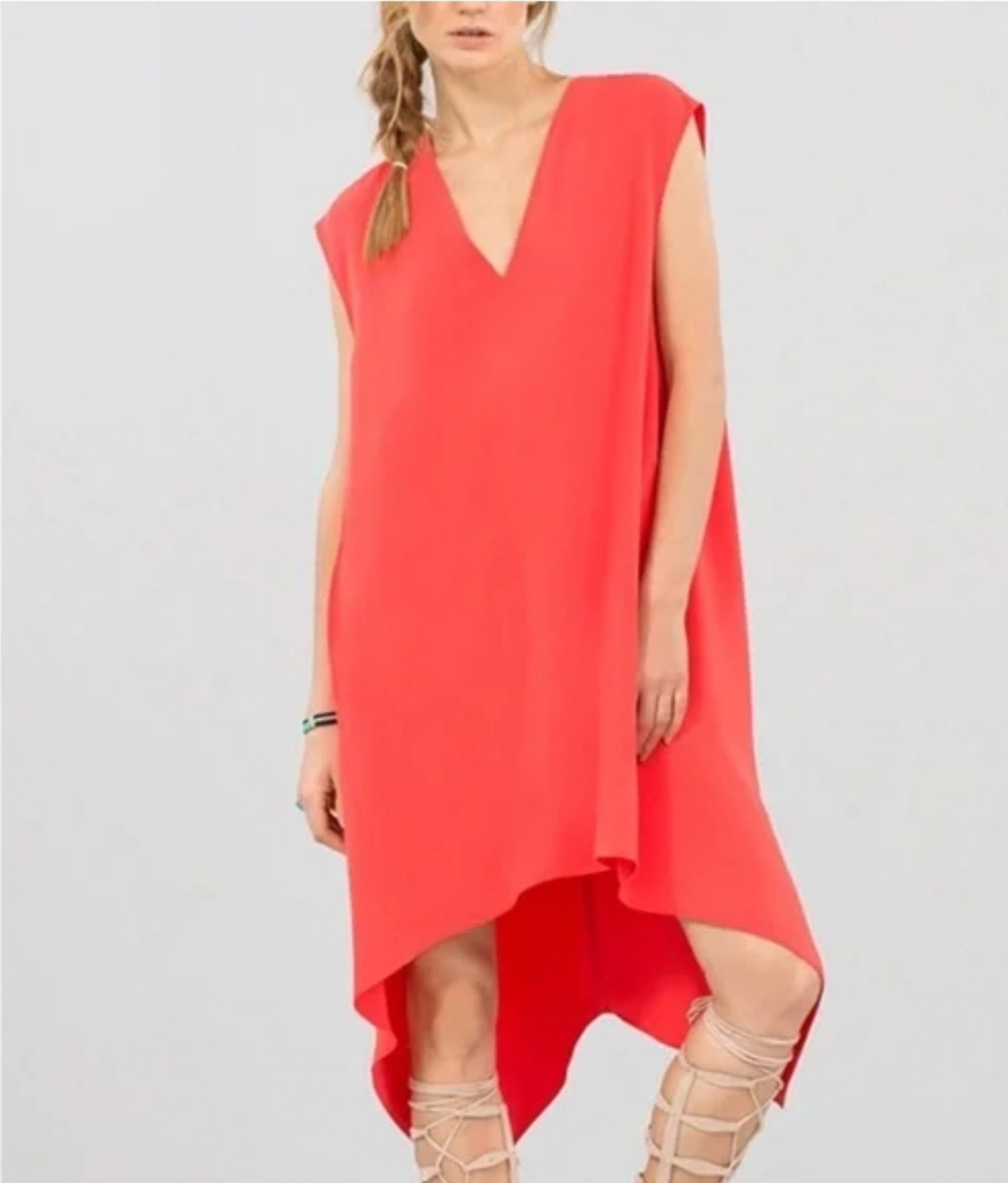 Rachel Roy Hot Coral Sydney Tunic Dress Size XS Pockets Sheath Boho Comfy Hi Low