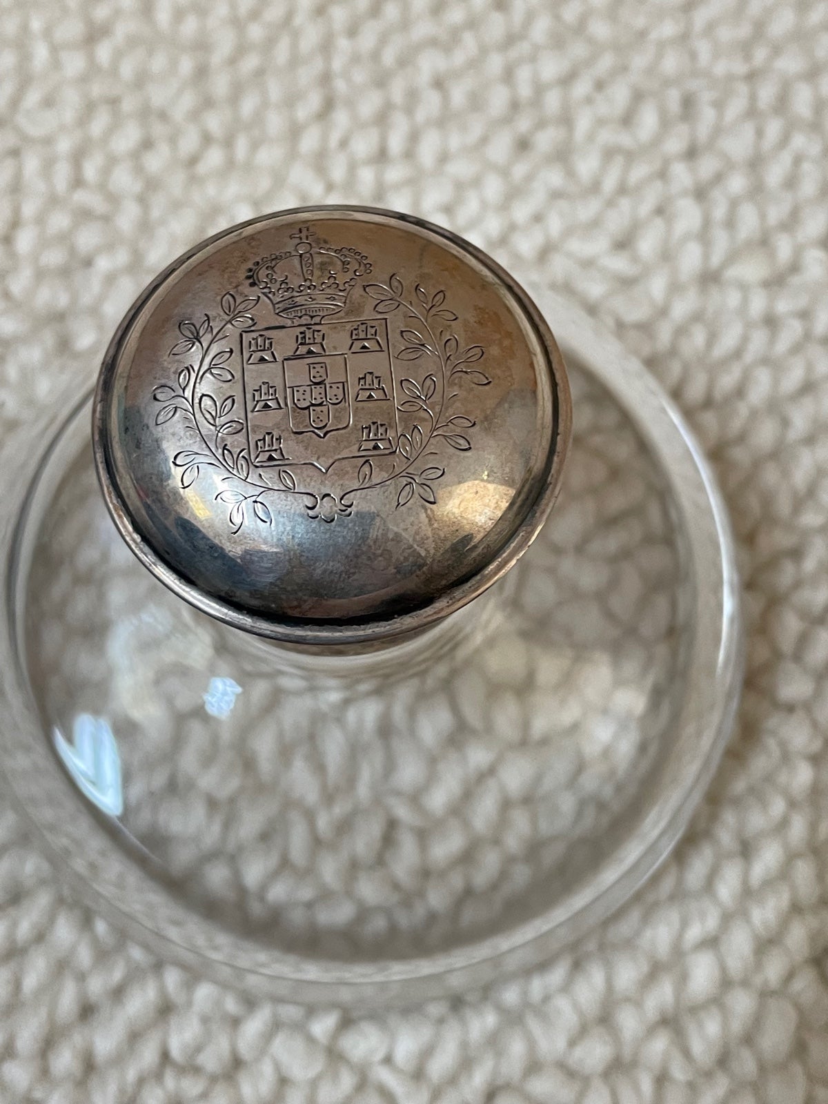 Antique Glass Inkwell With Silver Cap With Silver Dip Pen