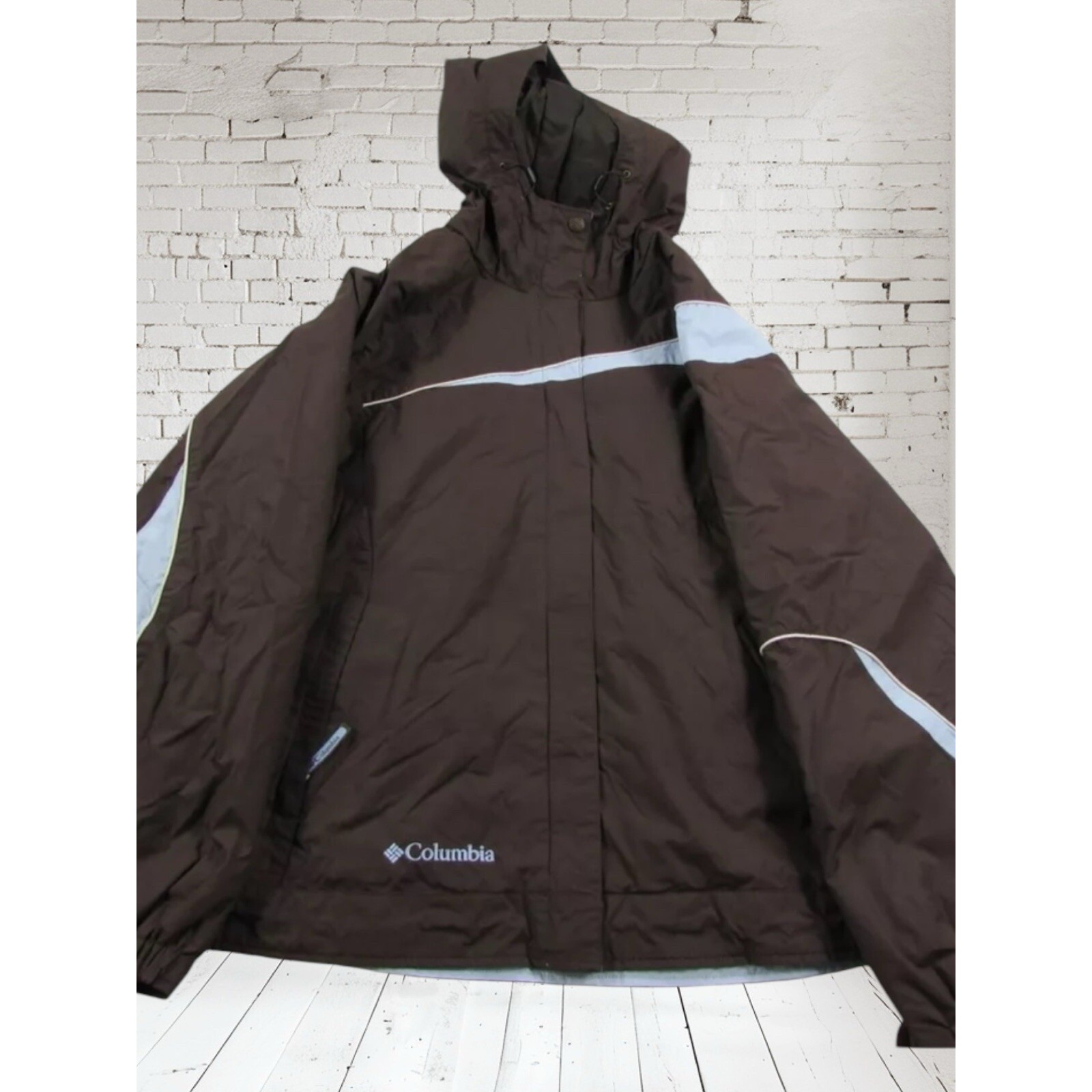 Columbia Women's Water Resistance Hooded Parka Jacket Brown w/Blue Trim Size Xl