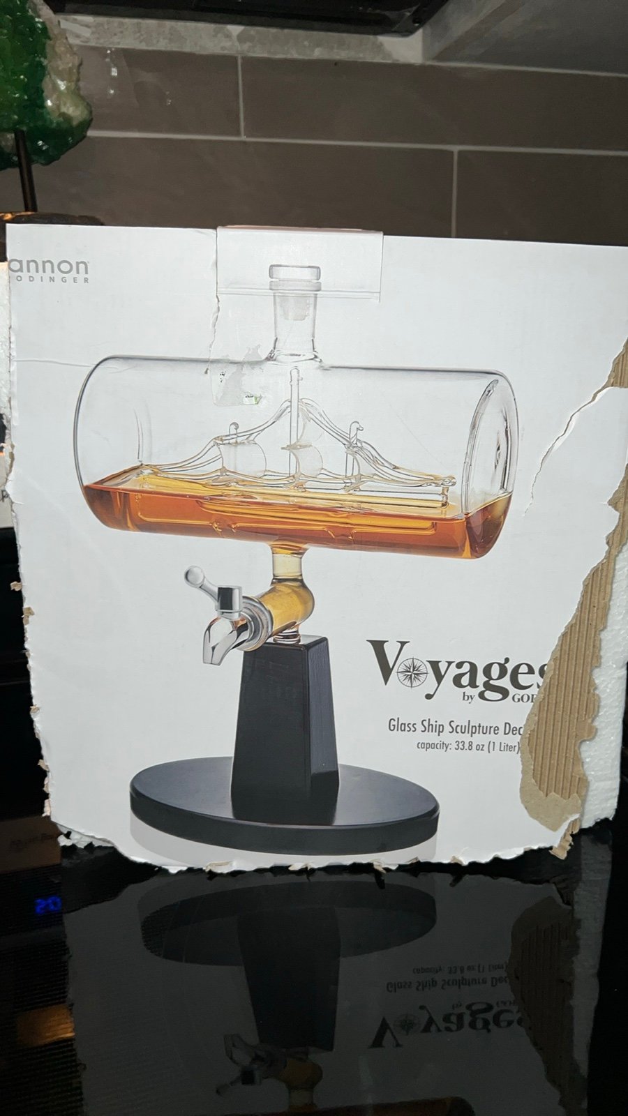 Shannon Godinger amazing Voyages crystal glass ship 33.8 oz pedestal decanter