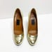Lanvin 7.5 38.5 Heels Gold Patent Leather Pumps Closed Toe Hiver 2008 Italy