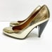 Lanvin 7.5 38.5 Heels Gold Patent Leather Pumps Closed Toe Hiver 2008 Italy