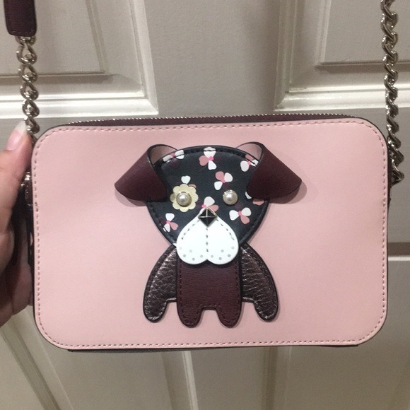 Kate Spade Puppy Dog Pink Burgundy Crossbody Purse Bag