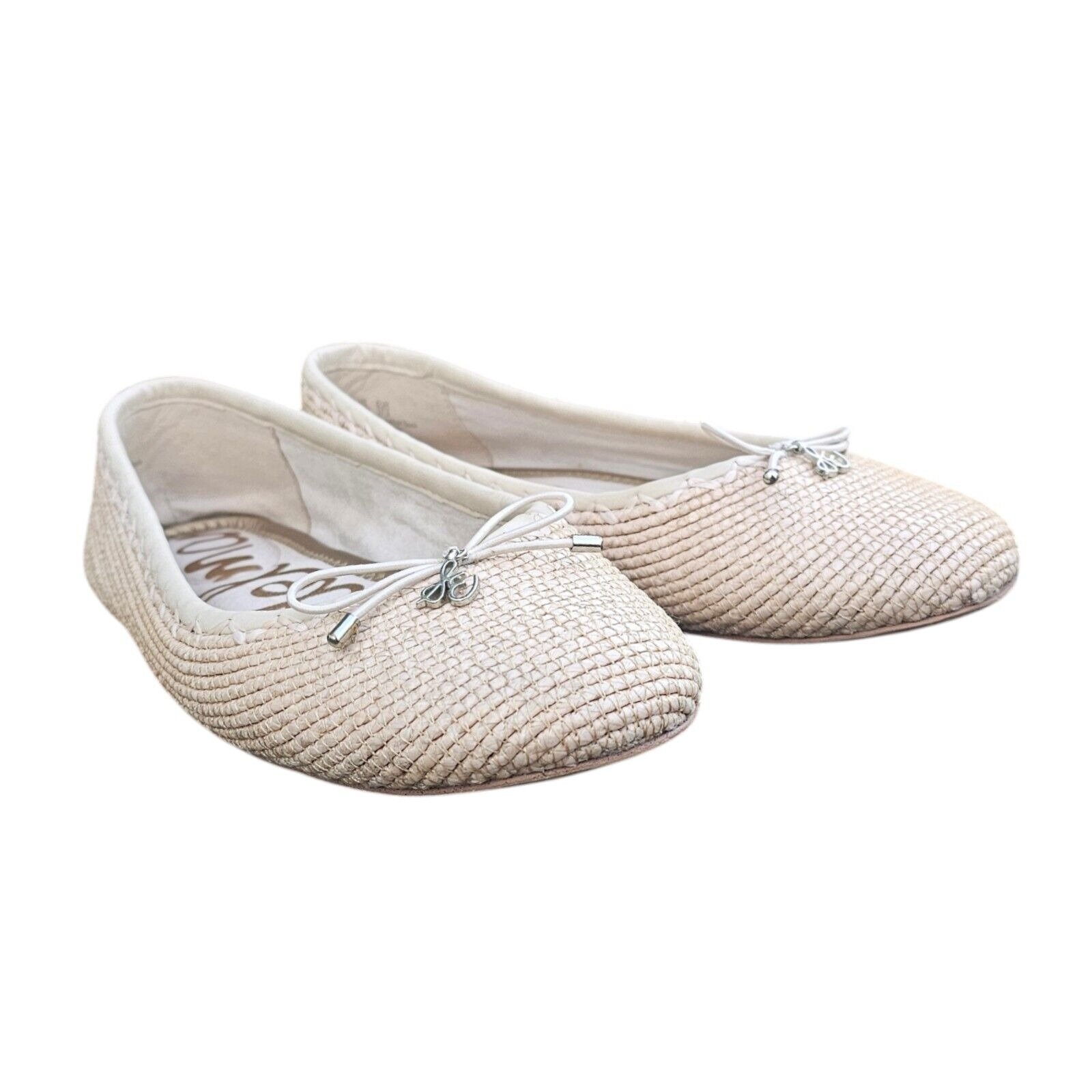 Sam Edelman 7.5 Falcon Raffia Ballet Flat Natural Round Toe Beige Bow Coastal