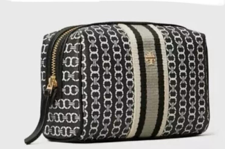 New Tory Burch black Gemini link canvas pouch