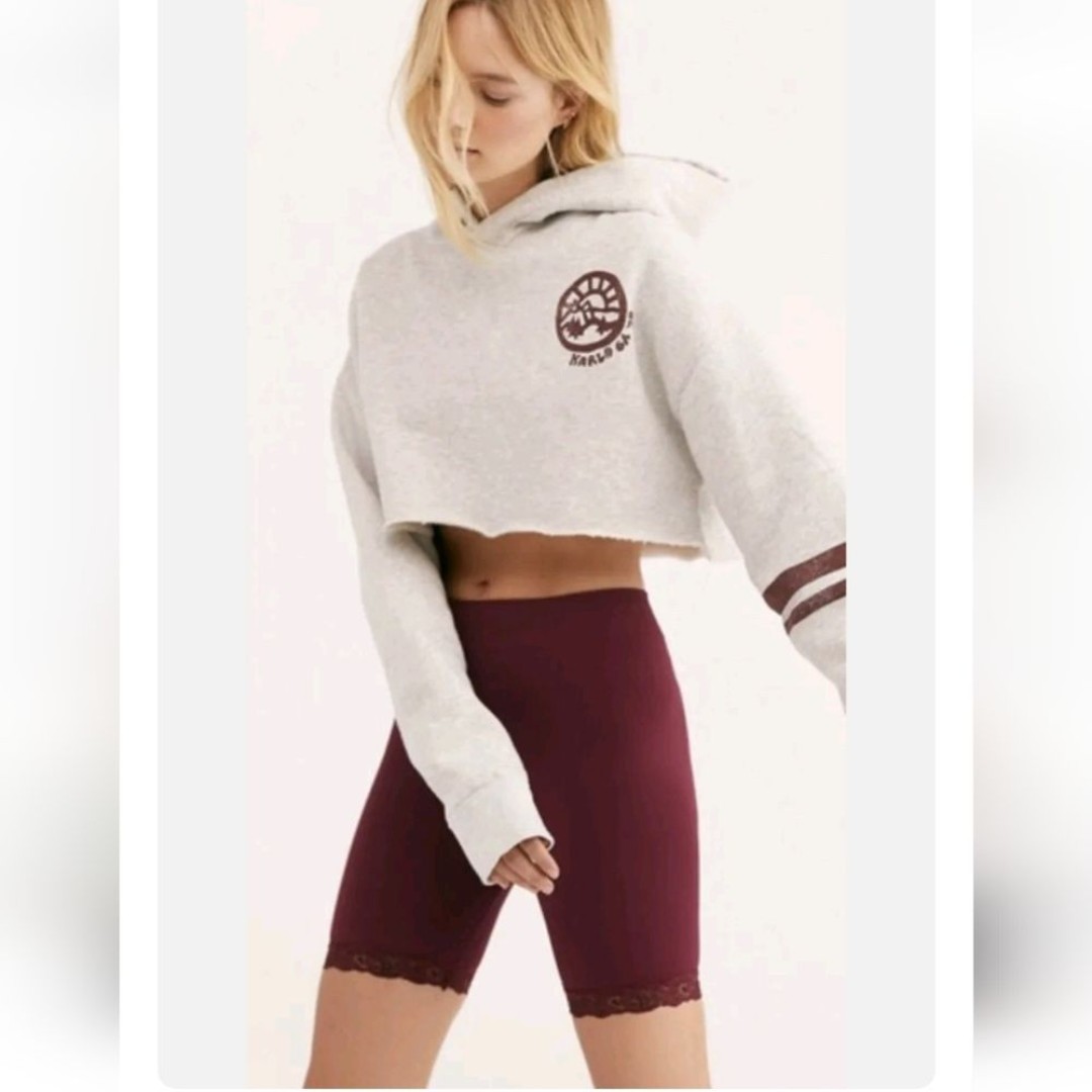 Free People Baldwin Crop Hoodie Gray Sweatshirt Womens Cotton - XS