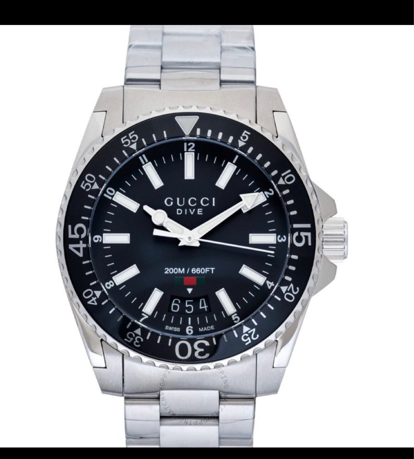 GUCCI Dive Quarts 40mm stainless steel Matt Black Dial Translucent Watch