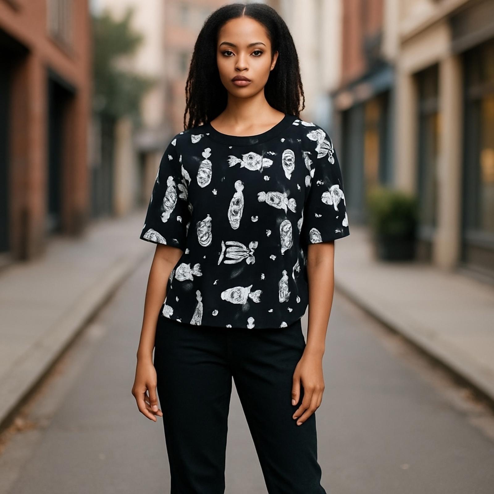 Cotton Connection 90s Black & White Garment Dyed Fish Print T-Shirt Size Large