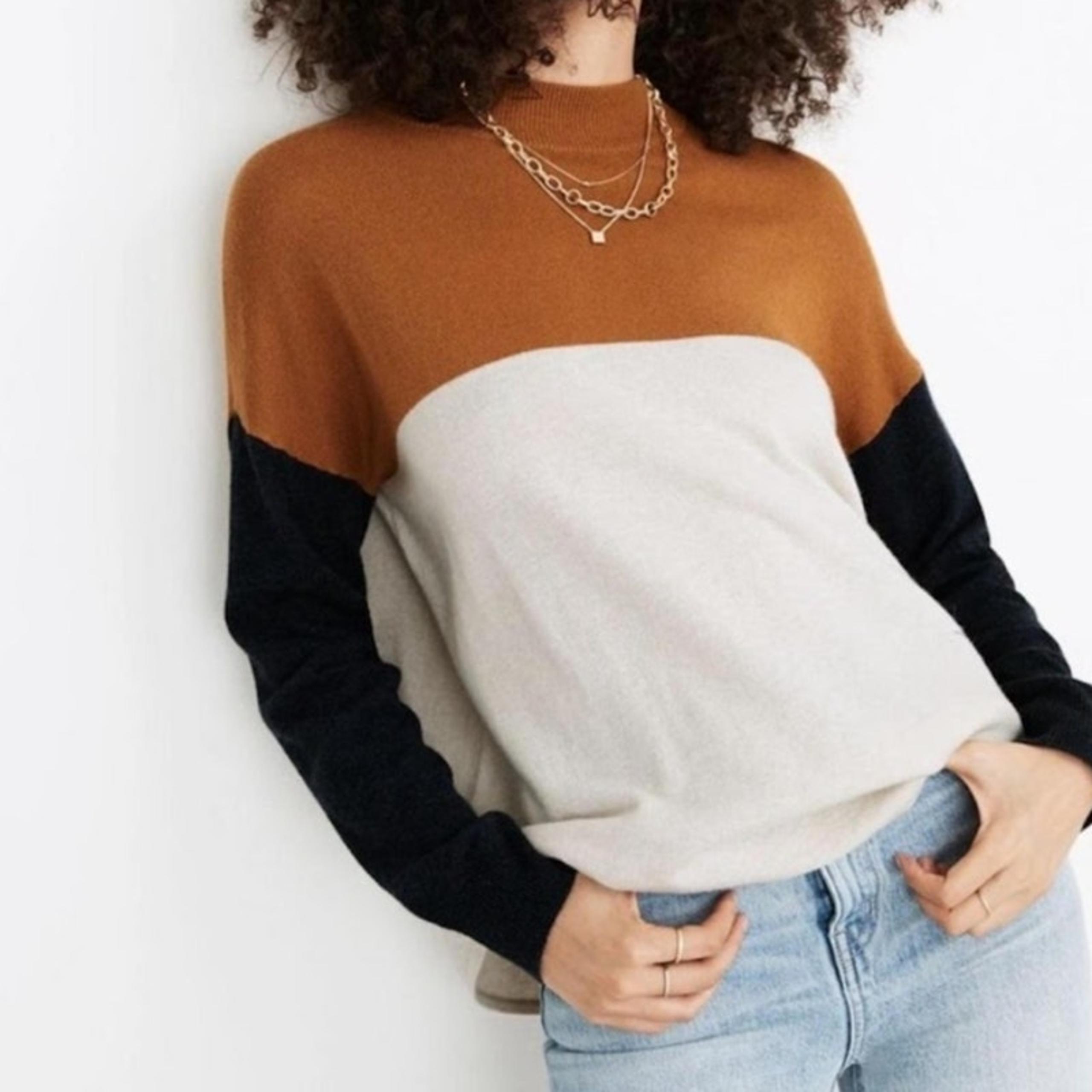 Madewell ashbury mockneck sweater color block merino wool alpaca blend womens xs