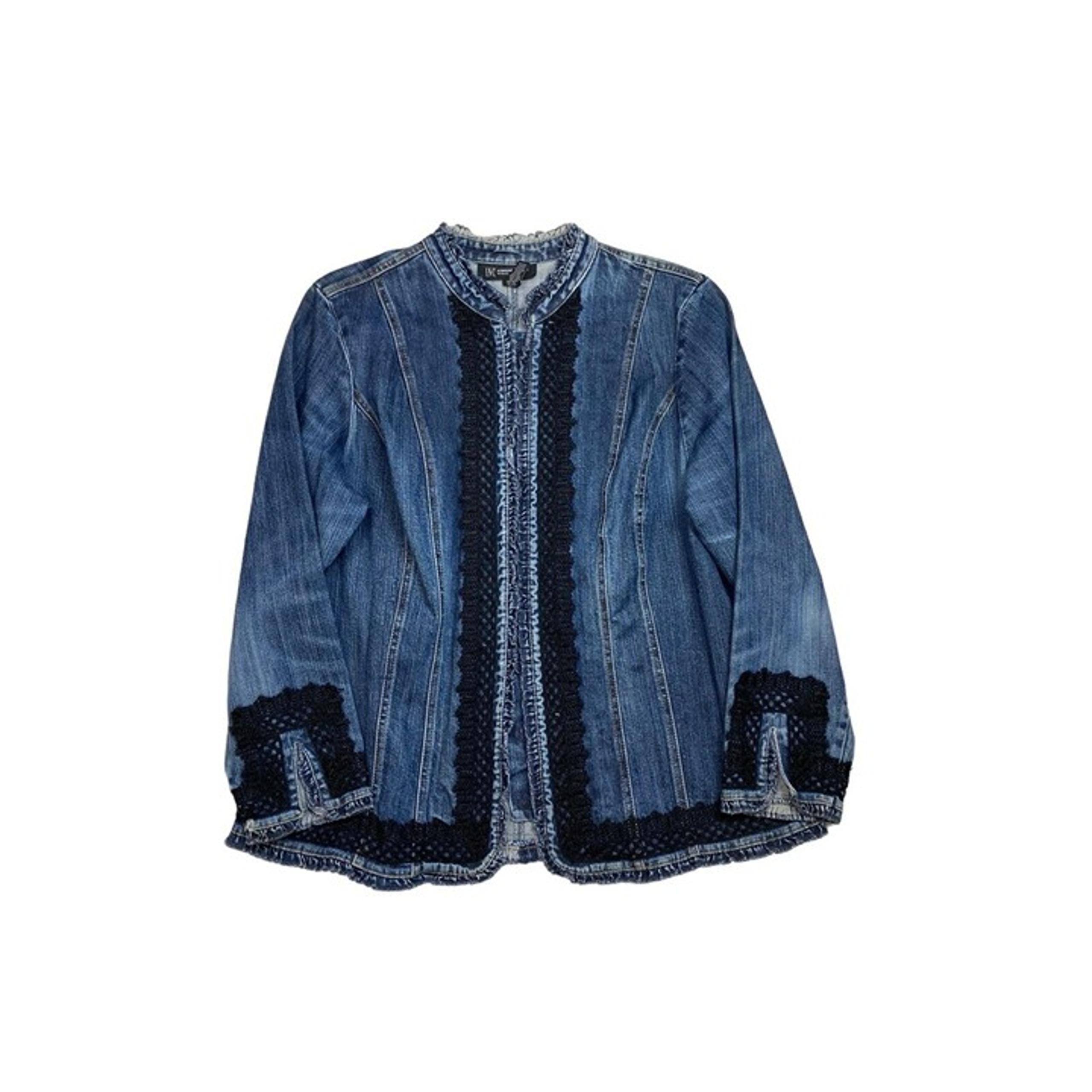 *INC International Concepts Denim Jean Jacket Womens Plus 1X Black Lace Boho Coa