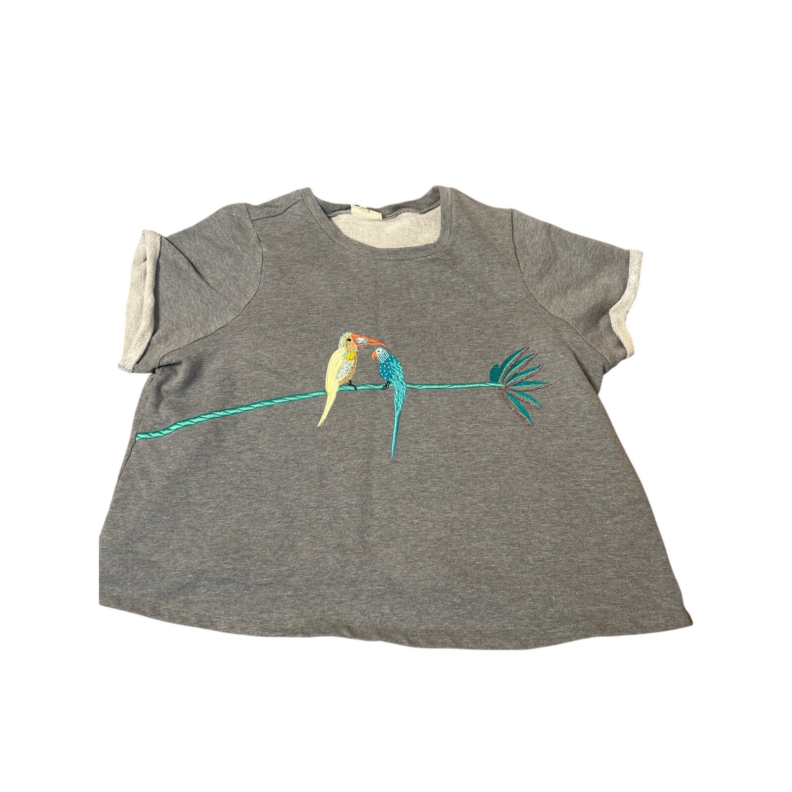 ModCloth sweatshirt short rolled sleeve embroidered bird tucan boxy SZ 3X