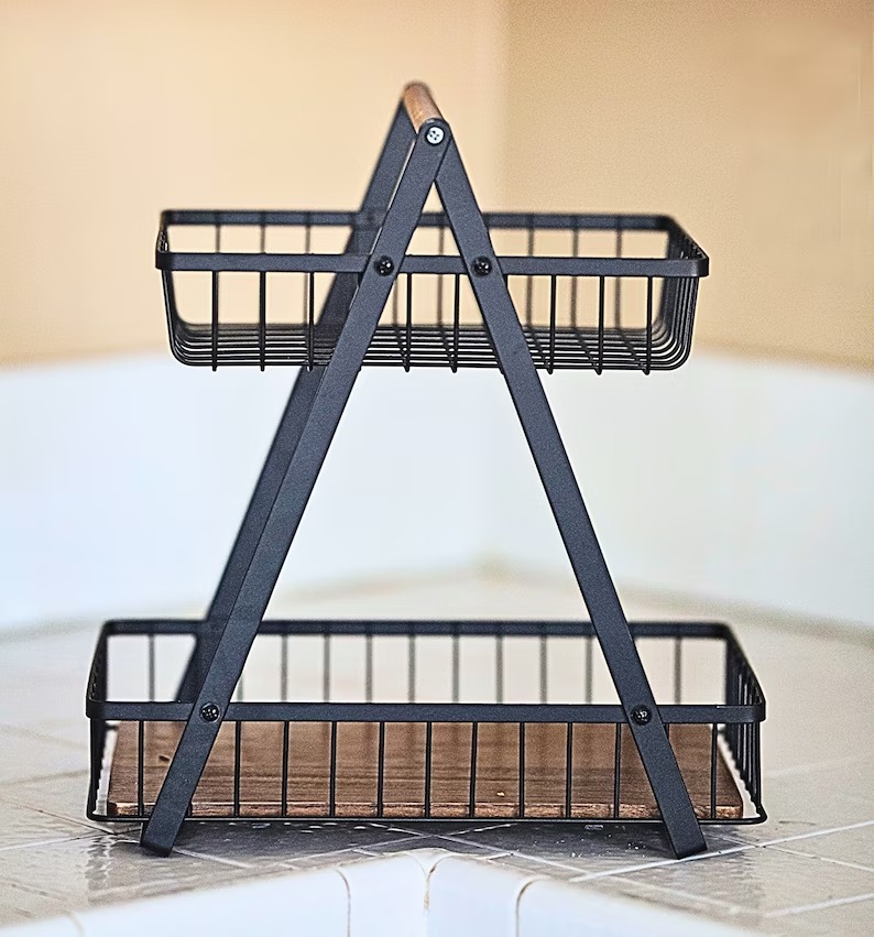 Bathroom Organizer 2 Tier Storage Basket Farmhouse Bathroom Decor Towel Basket